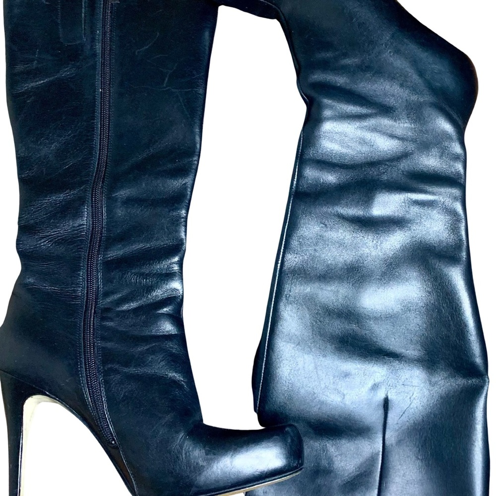 Black Leather Round Toe Platform Boot by Guess